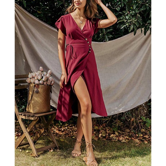 Red Long Split Maxi Summer Dress - Picture 3 of 7